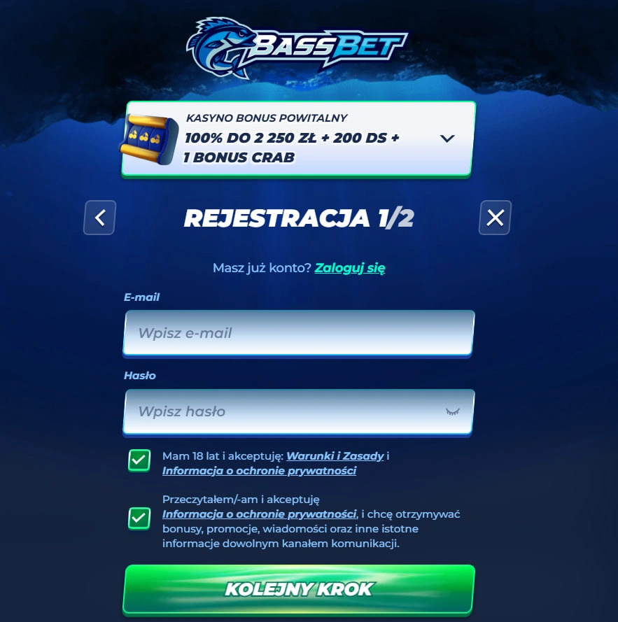 Sekcja rejstracji kasyna Basbet 